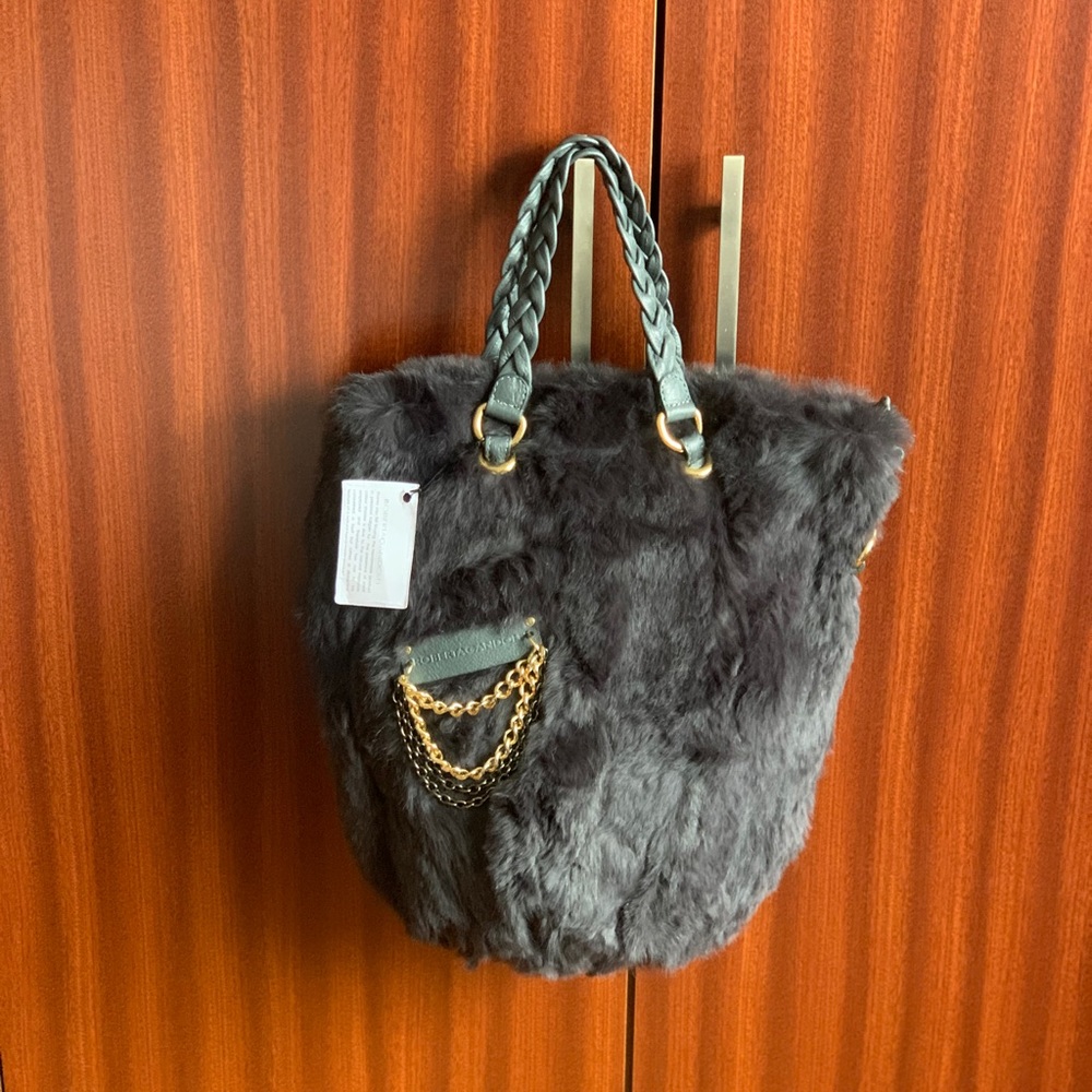 NWT ROBERTA GANDOLFI In Precious Kalgan Fur Tote Handbag  14”/14”. Made in ITALY